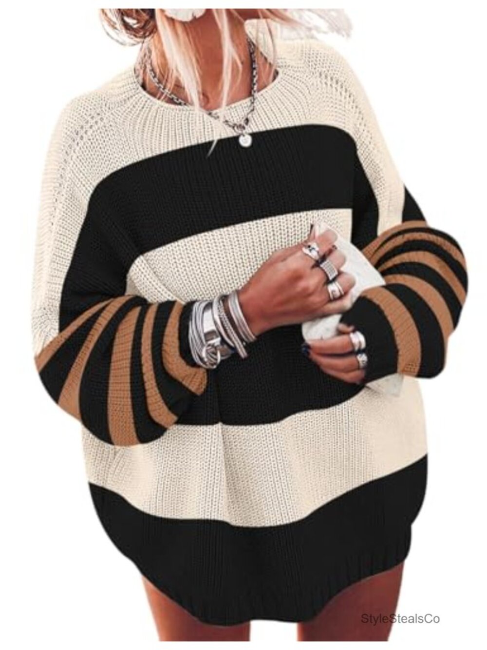 Oversized Chunky Knit Sweater Mock Neck Batwing Sleeve Pullover